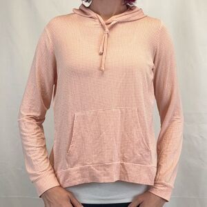 Weatherproof Vintage Women's Hoodie Medium Orange White Plaid Pullover Stretch